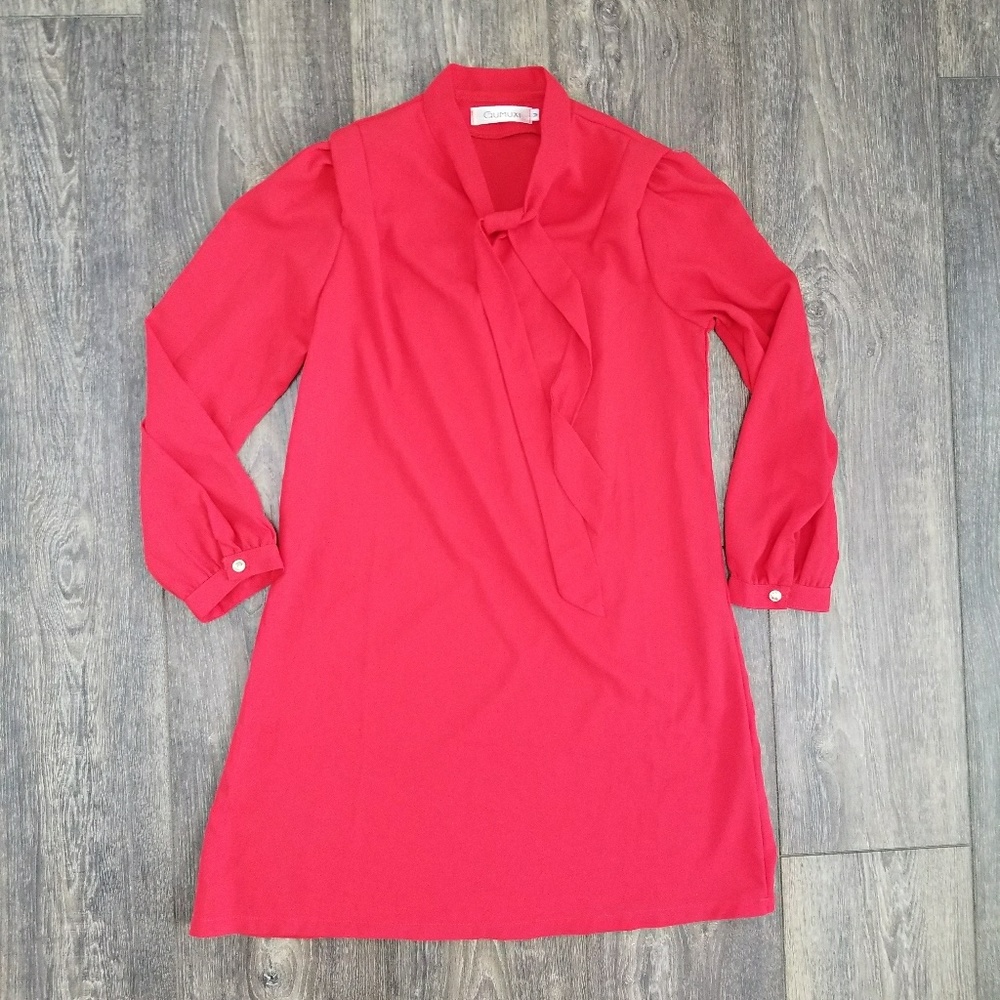 Gumuxi Red Dress Tunic Tie Neck - medium